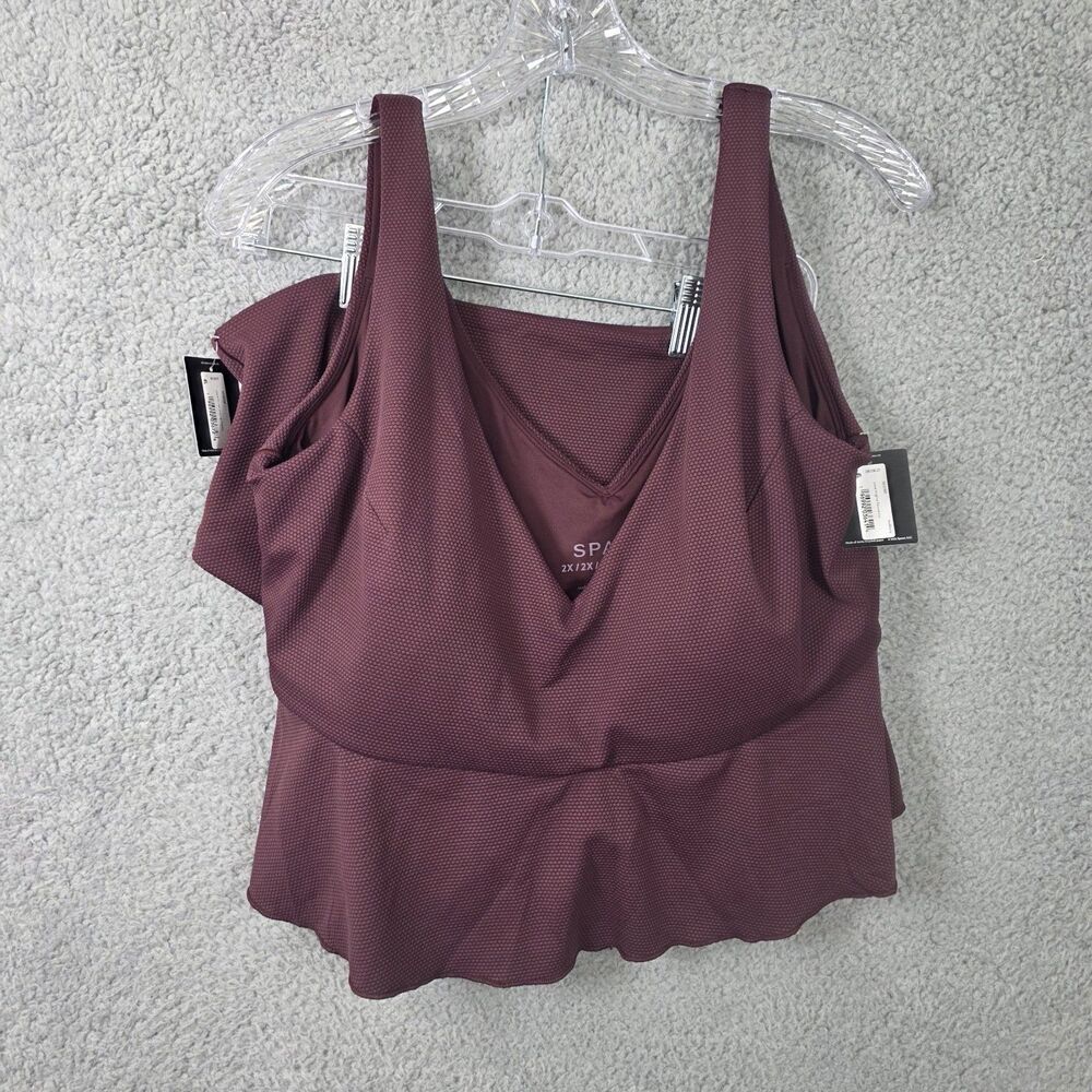 Spanx Pique Longline Flounce Swim Top Shaping Cheeky Bikini Bottom Size 2x/1x - Picture 2 of 13